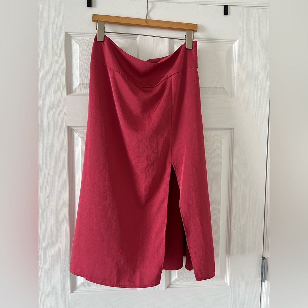 Express Red High Waisted Slit Skirt